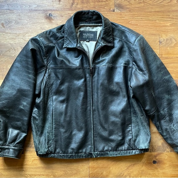 Vintage Wilsons Classic Distressed Black 100% Leather Bomber Jacket - Picture 6 of 16